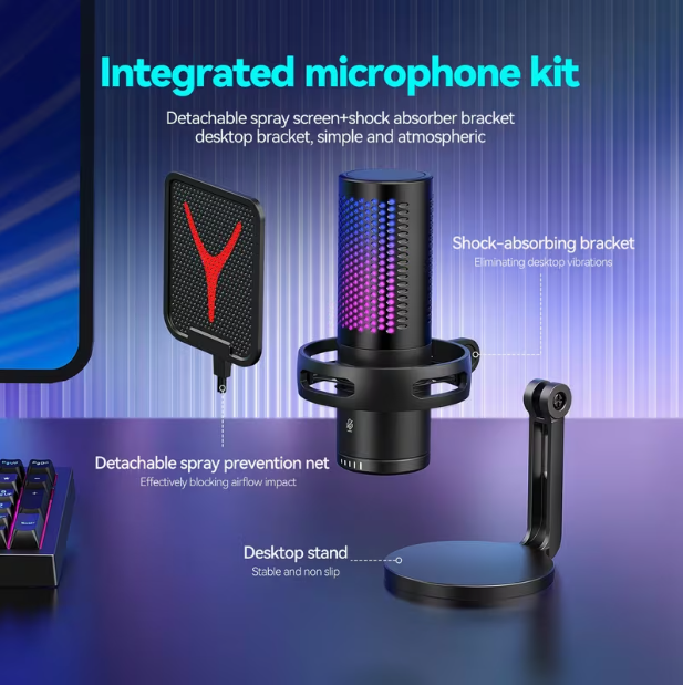 Professional USB Microphone – Noise Cancelling, Volume Control, for Recording, Live Streaming & Gaming, Compatible with PC, Laptop & Smartphone