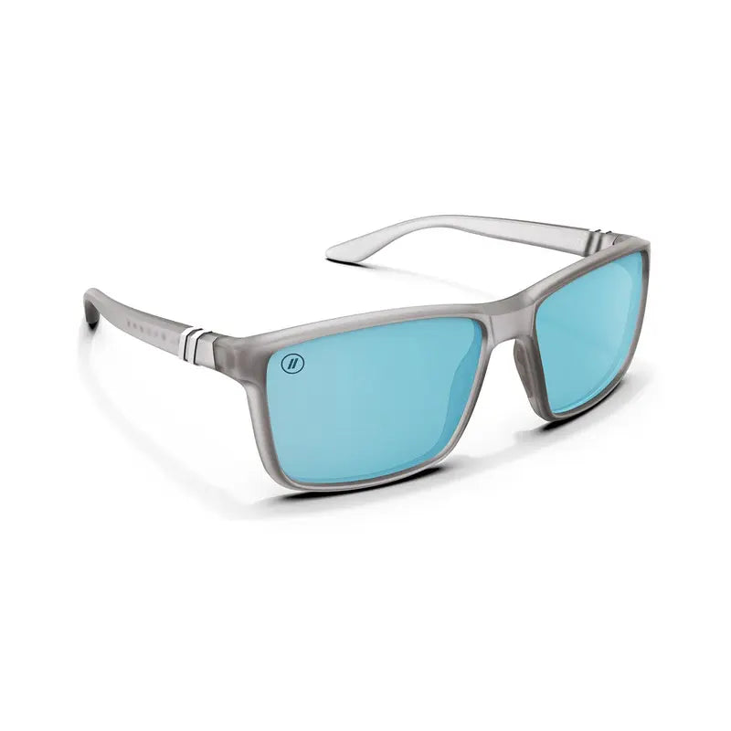 Blenders Sunglasses - Polarized Blue Mirrored Lenses, Matte Crystal Grey-to-Clear Fade Frame, UV Protection