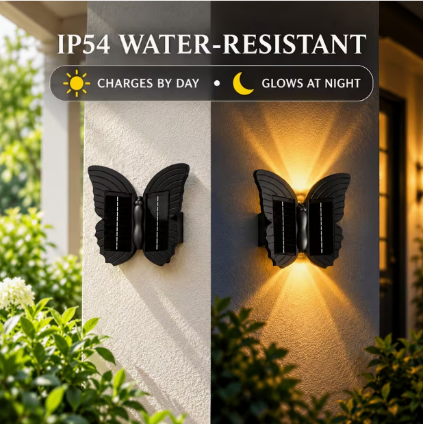 1-Piece Butterfly Solar Wall Light – Outdoor Decorative LED Accent Light with White & Warm Light, Automatic Dusk-to-Dawn Lighting, Butterfly-Shaped Garden Wall Decor for Entryway, Porch, Patio & Fence