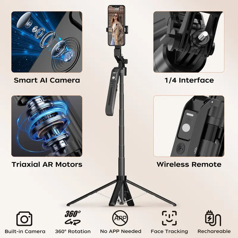 FUNSNAP AI Tracking Tripod – Face & Body Tracking, 360° Rotation, Gesture Control for YouTube, Vlog, Live Streaming & More