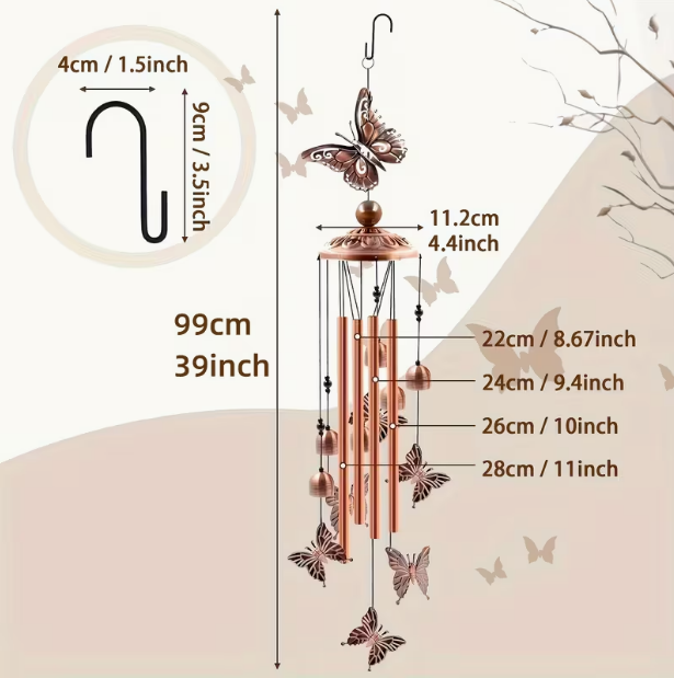 Metal Butterfly Wind Chime – Outdoor Garden, Patio & Yard Decor, Memorial Windchime for Front Door, Pathway & Backyard
