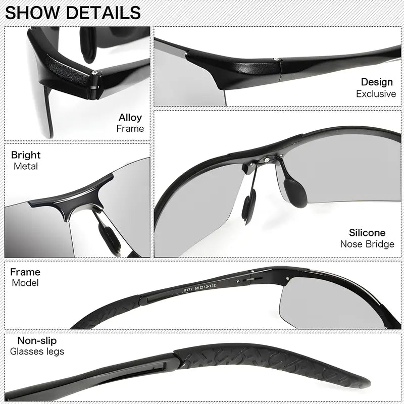 Unisex Ultra-Light Photochromic Polarized Sunglasses for Sports Driving Fishing Daily Wear