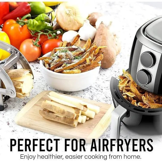 French Fry Cutter with 2 Blades – Professional Stainless Steel, Vegetable & Potato Slicer, Ideal for Air Fryer & Kitchen Use (Silver)