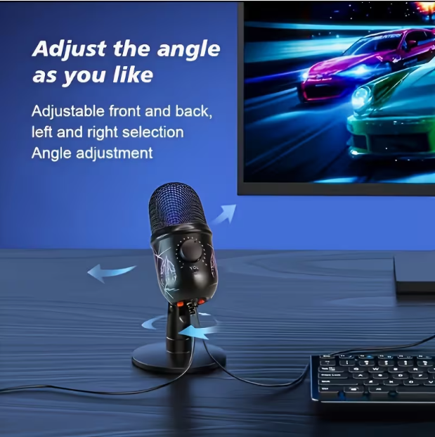 USB Desktop Condenser Microphone – Plug & Play with Stand, RGB Lighting, Noise Reduction, Advanced Built-in Chip, for Gaming, Singing, Live Streaming, Video Conferencing & Podcasting