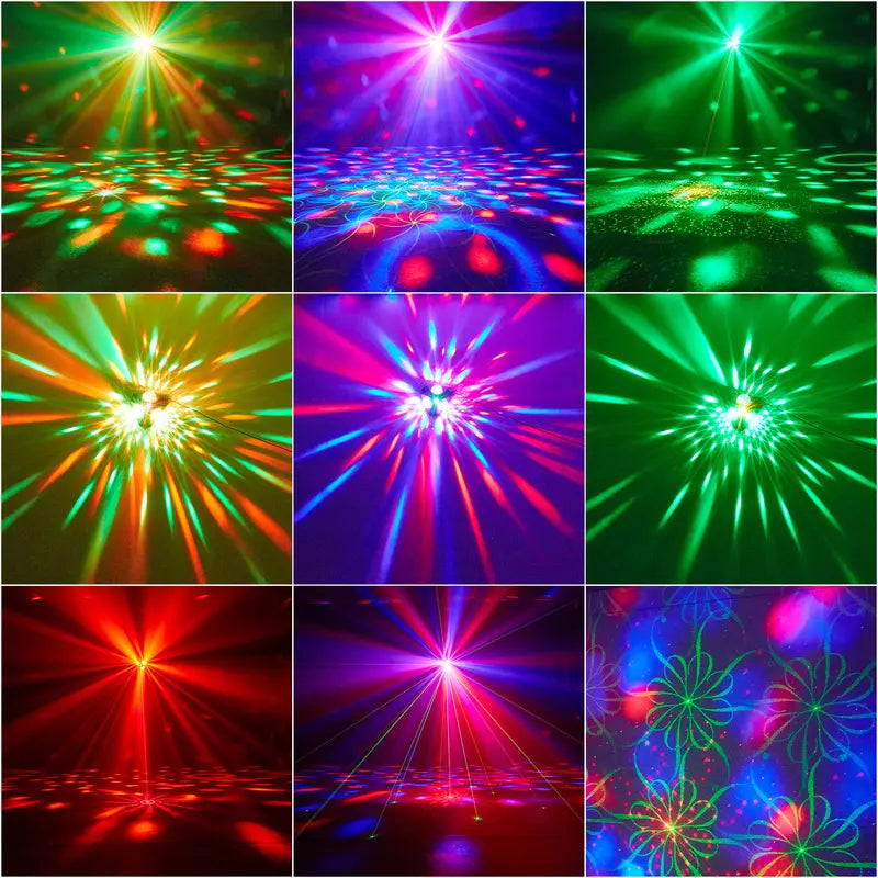 4-in-1 RGB Disco Party Light Kit - 3 RGB Units with Red and Green Pattern, Strobe and Laser Beam LEDs for Parties and Stage (Batteries Not Included)
