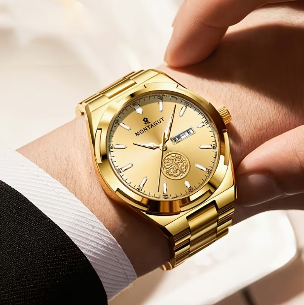 Classic Gold Mechanical Watch – Luminous Hands, Vintage Business Casual Design, High-End Timepiece