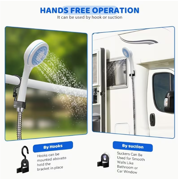 Portable Rechargeable Shower Pump with Hose – Outdoor Camping Shower for Hiking, Beach, Car Wash & Pet Cleaning, Compact Ergonomic Handle, Durable Construction