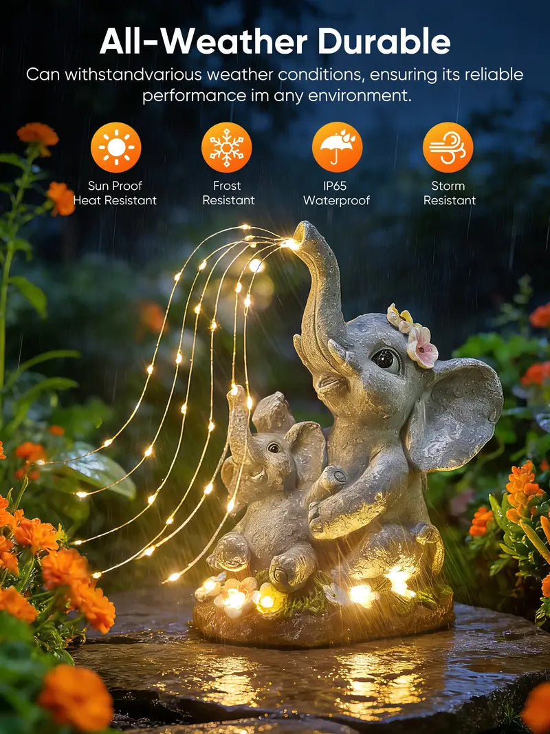 Solar Garden Decor Elephant Statues with Guitar Lights – Unique Outdoor Yard & Balcony Ornament, Great Gift for Mom, Birthday & Housewarming
