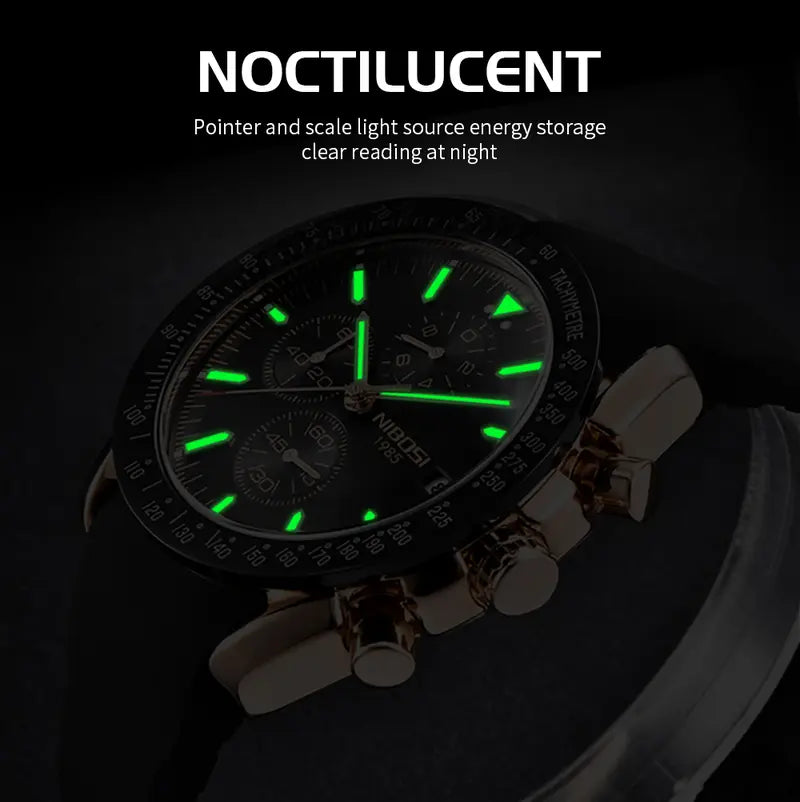 NIBOSI Men's Chronograph Quartz Watch – Sporty, Long-Lasting, Precision, Self-Luminous, Water-Resistant, Luminous Date Display, Stylish Casual Timepiece, Classic Elegant Gift for Men