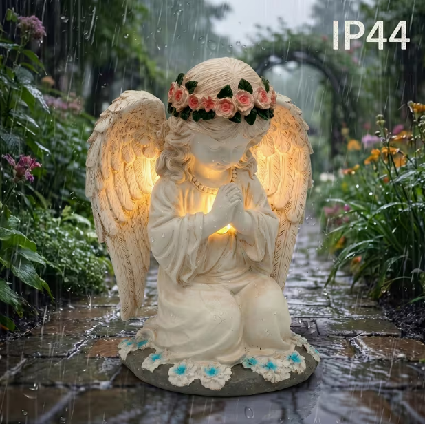 Solar Angel Garden Statue with LED Lights – Resin Flower Sculpture, Outdoor Lawn, Yard, Patio, Porch & Balcony Decor