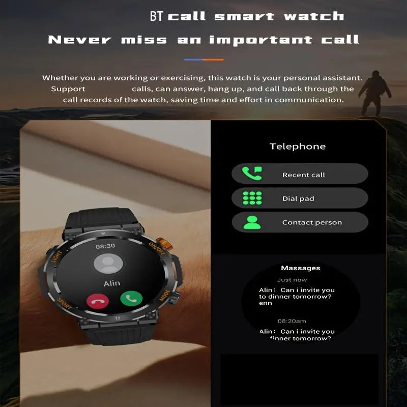 1.46-Inch HD Screen Smartwatch - Ultimate Outdoor Fitness Tracker with Bluetooth Calling, Multi-Sport Modes and LED Light for Android and iOS