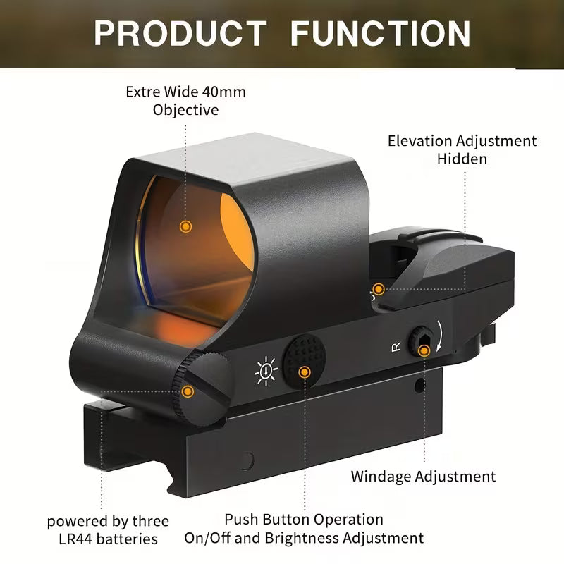 Tactical Holographic Red Dot Sight – No Parallax, Day & Night Use for Hunting & Quick Aiming