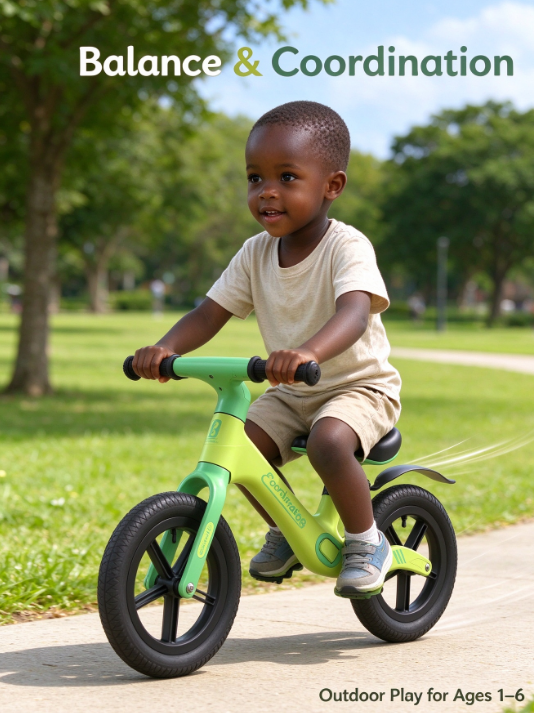 Kids Balance Bike – No-Pedal Training Bike for 1-6 Years, Adjustable Seat & Handlebar, EVA Foam Tires, Green