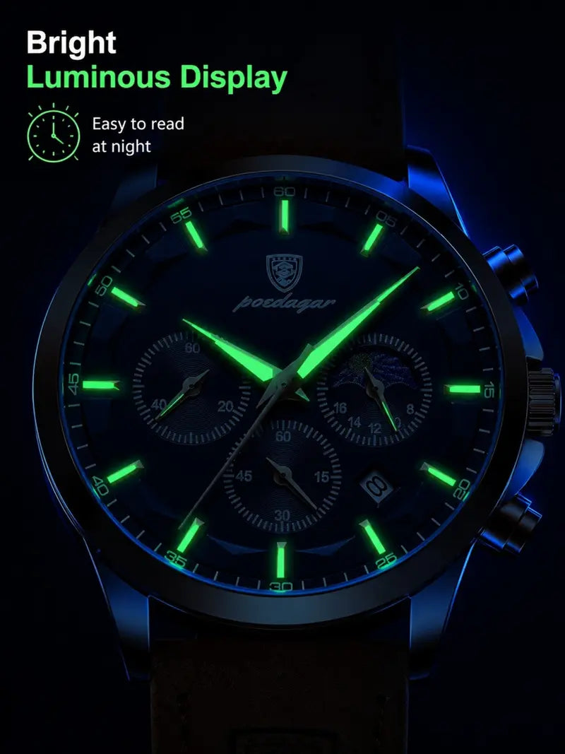 Men's Business Analog Quartz Watch – Round Dial, Luminous, Waterproof, Stainless Steel, Versatile for Party & Daily Wear