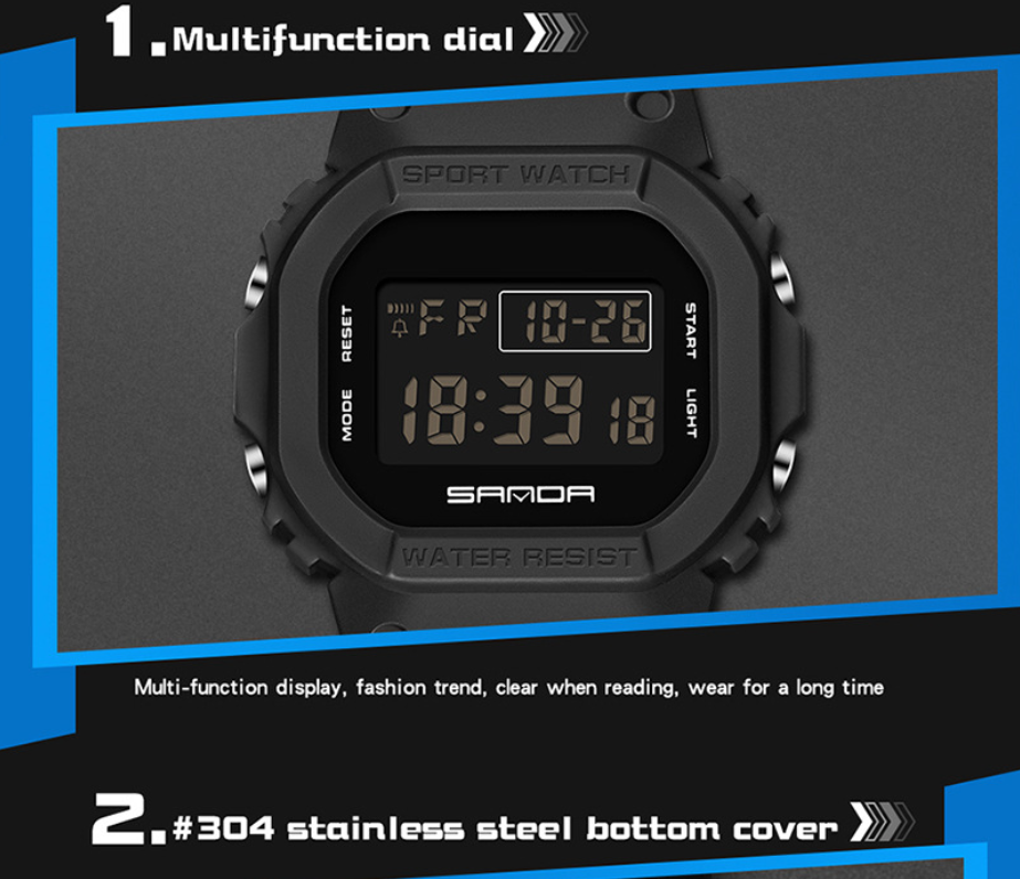 Men's Digital Sports Watch – Luminous Dial, Alarm, Waterproof, Casual Outdoor Style