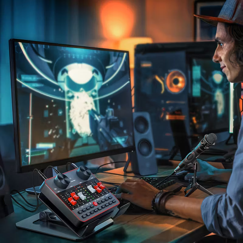 Podcast Equipment Bundle – All-in-One Audio Interface + 2 Condenser Mics for Streaming & Recording