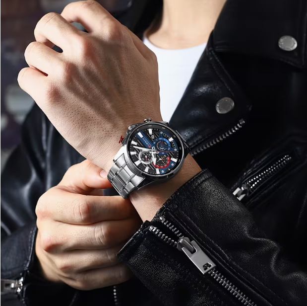 Men's Stainless Steel Chronograph Watch – Luminous Hands, Classic Stylish Design, Multifunctional, Perfect for Outdoor Parties