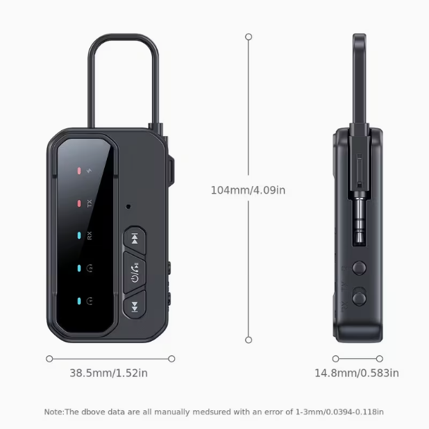 Bluetooth 5.4 Intelligent Audio Adapter – 2-in-1 Transmitter & Receiver, Type-C, Long Battery Life, LED Display, Low Latency, Dual Device Connection, 3-in-1 Data Cable, Grooved Handle, Ultra-Portable