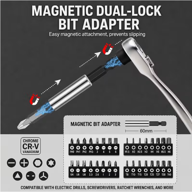 Mini Ratchet Wrench & Socket Set with Screwdriver Bits – Precision Repair Tool Kit