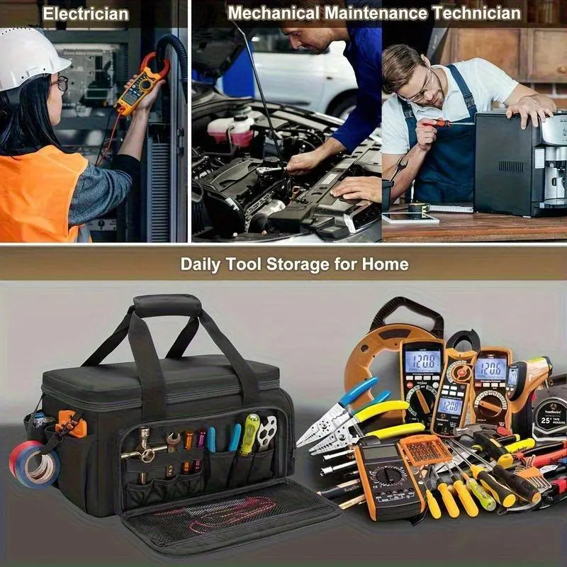 Durable 14-Inch Tool Kit for Electricians & Repair Technicians, Work Box with Multi-Compartment Storage Bag, Essential Tools Organizer, Portable Tool Bag, Tool Pouch