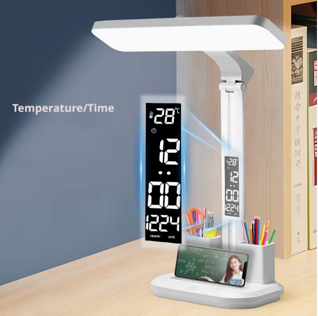 LED Desk Lamp with Large-Area Lighting – Touch Control, 3 Color Modes, USB Powered, Foldable Design with Display & Pen Holder, for Study & Reading