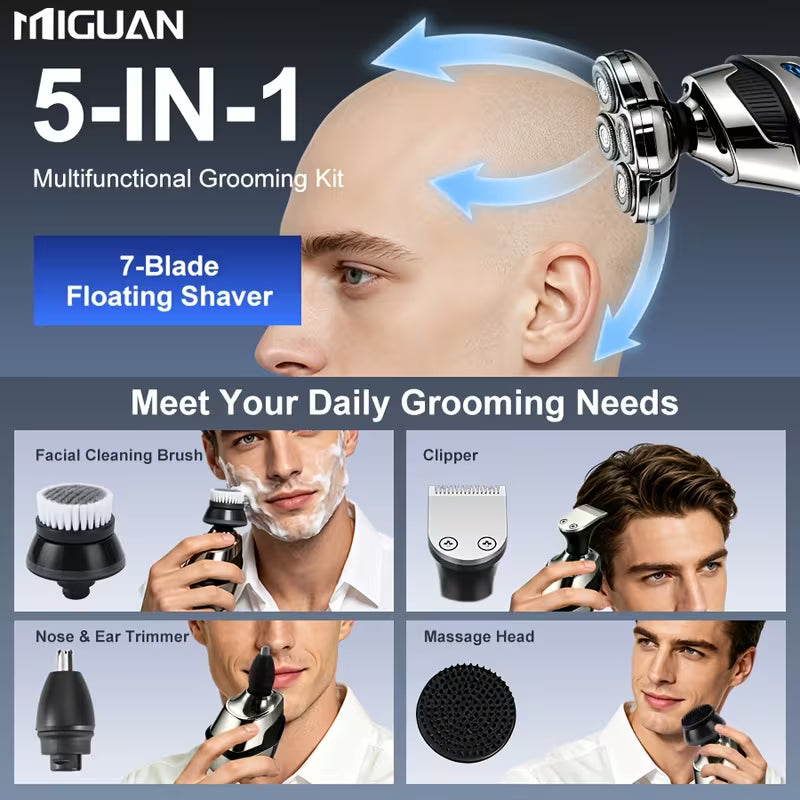 Men's 9-in-1 Grooming Kit – USB Rechargeable Head Shaver, Clipper, Nose Trimmer & Cleanser for a Clean, Confident Look