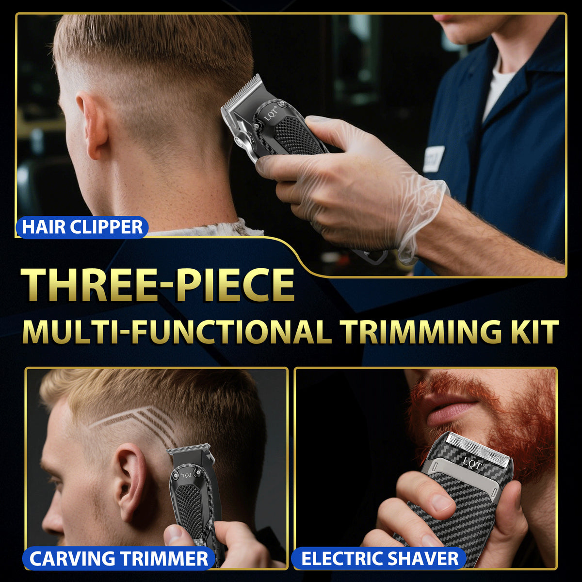 LQT 3pcs Men's Professional Hair Clipper & Beauty Set, LCD Display, Cordless USB Charging, Holiday Gift Box for Families & Barber Shops