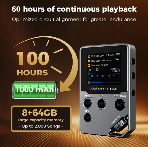 8GB Lossless Music Player – MP3/MP4, Full Zinc Alloy Body, Rotary Controls, Wireless Connectivity, Built-in FM Radio & Voice Recorder, Miniature Design, Hi-Fi Sound for Sports