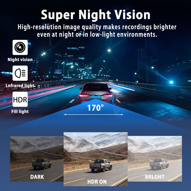 4 Channel Car Dash Cam – 1080P Car DVR with 64GB Memory Card – Plug & Play (Not Wireless) – Night Vision, 24/7 Parking Mode – Front, Rear, Left & Right Dashcam