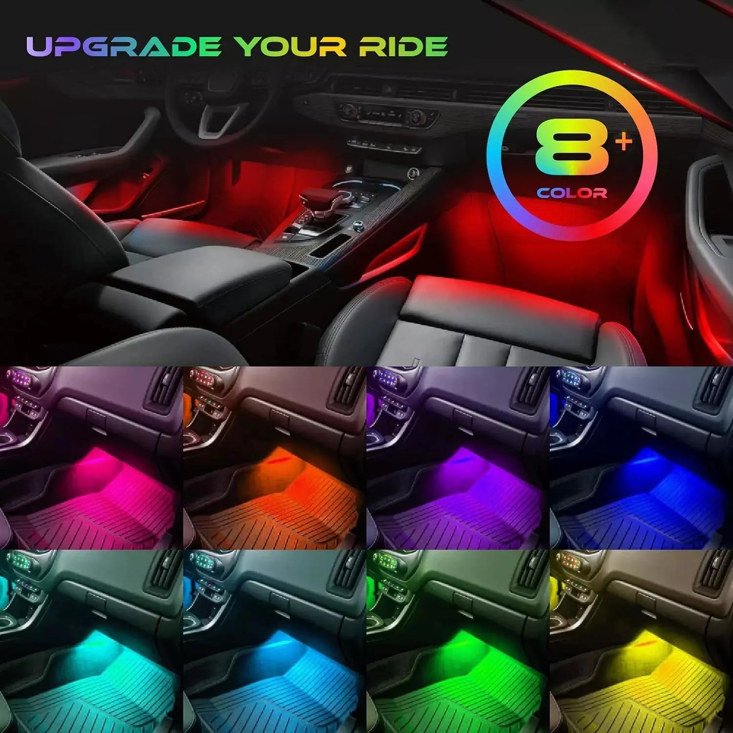 RGB Smart Car Ambient Lighting – App-Controlled, USB-Powered, Decorative LED Strip Lights for Vehicle Interior, Multifunctional Car Accessory