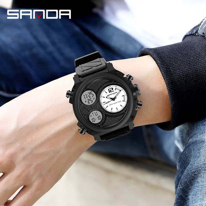 🔥 Clearance Sale – Order 1 Get 2 (One Black + One Black-Silver) 🔥 – Men's Fashion Sports Digital Watch, Waterproof Luminous Dial, Alarm & Date Display, Square Touch Display Chronograph, Trendy Multifunctional Vintage Design