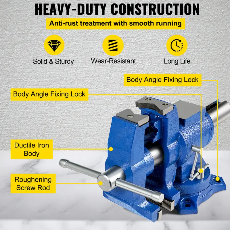 【Summerfinds】VEVOR 5" Heavy Duty Bench Vise Double Swivel Rotating Vise Head/Body Rotates 360°,Pipe Vise Bench Vices 30Kn Clamping Force,for Clamping Fixing Equipment Home or Industrial Use