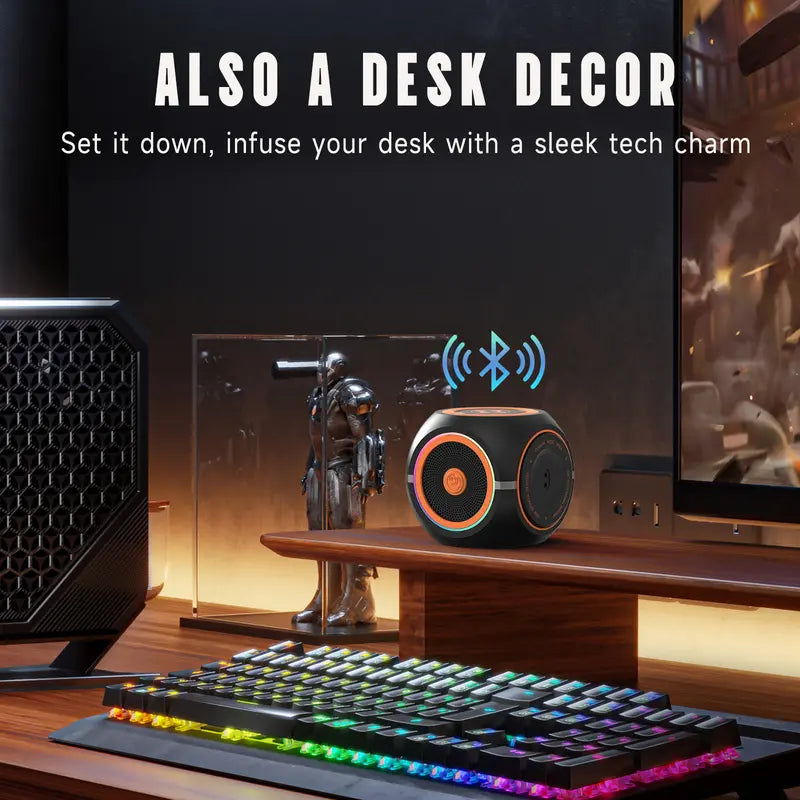 2-Inch Small Bluetooth Speaker with RGB Multi-Color Lights – Spinning Desk Toy, Portable PC Speaker, Great Gift for Boys, Teens & Men
