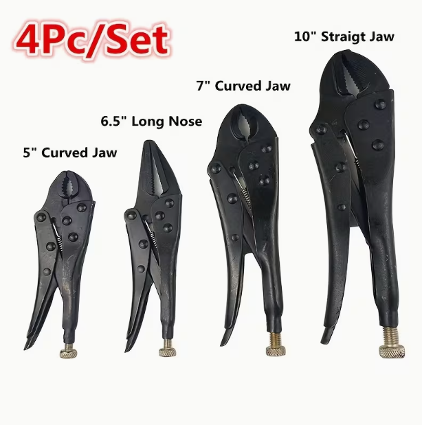 4-Piece Locking Pliers Set – Straight Jaw Grippers, High Carbon Steel, Wear-Resistant Vise Clamp Hand Tool