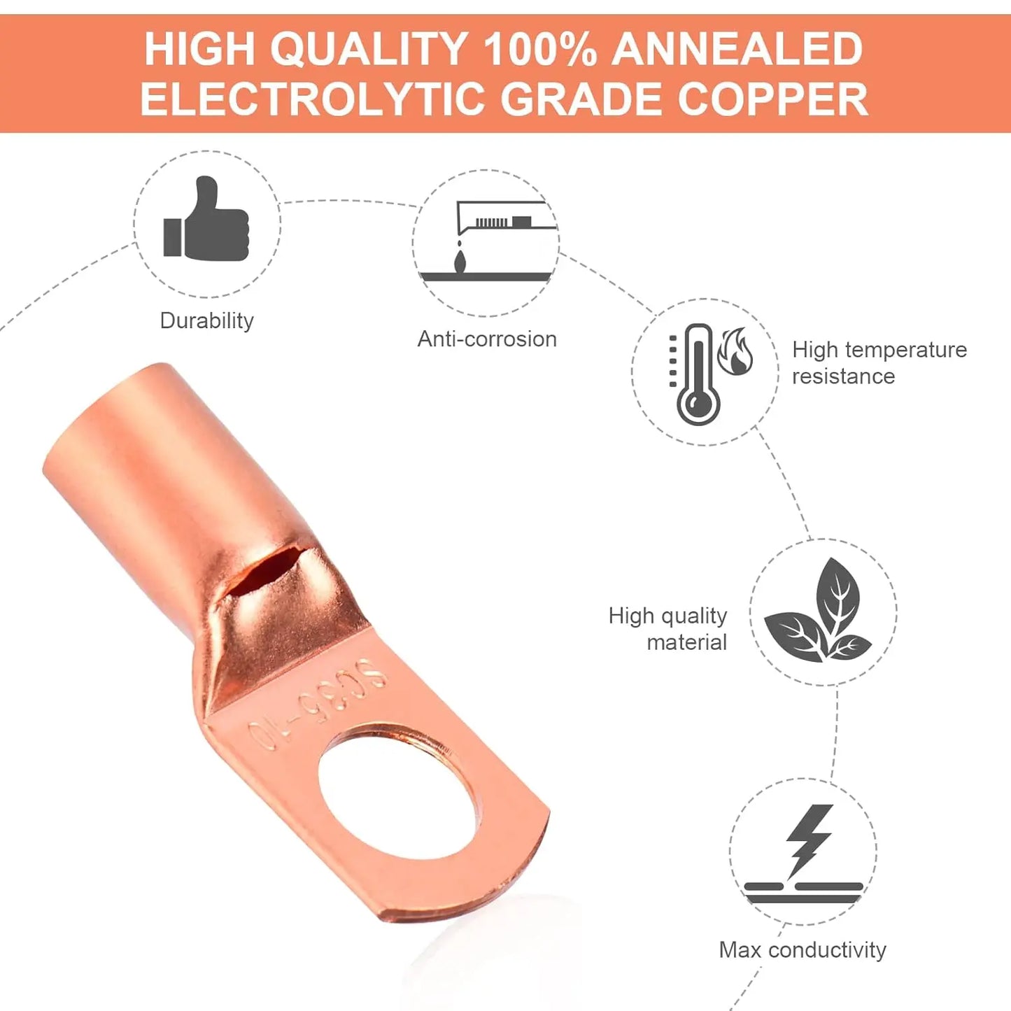 260-Piece Terminal Connector Kit – Copper Wire Lugs, Heat Shrink Tubing & Ring Terminals for AWG 12–2 Cable, Includes 120 Battery Lugs & 140 Heat Shrink Tubes