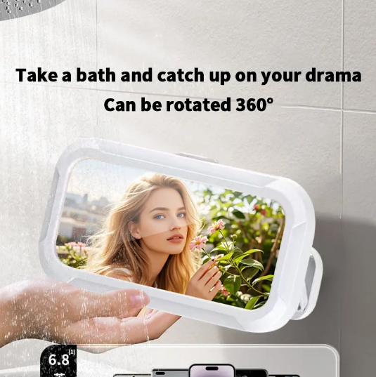 White Waterproof Phone Holder, 360° Rotatable Wall Mount Shower Phone Case, No Drilling Adhesive Mount, Phone Bracket for Bathing or Video Watching