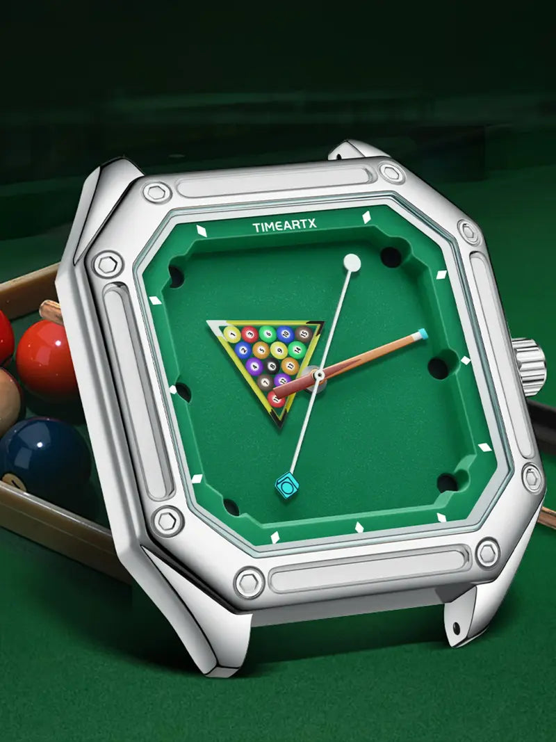 Men's Billiard Ball Analog Quartz Watch – Green Dial, Rubber Strap, Casual Sporty Design, Unique Daily Wear Timepiece