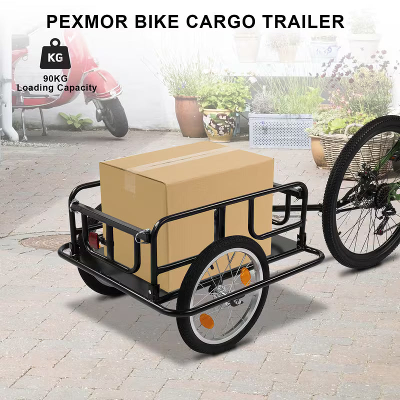 Foldable Bike Cargo Trailer with Universal Hitch - 16" Wheels and Reflectors, Large Loading Bicycle Wagon Storage Cart