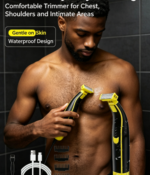 Men's Wet and Dry Electric Shaver - Fully Washable Body Razor with USB Charging for Body Grooming