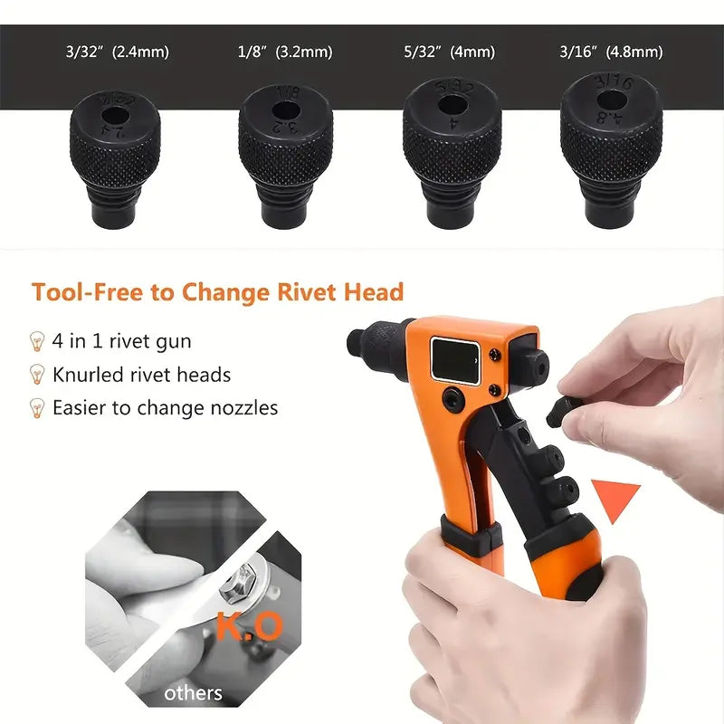 Manual Rivet Gun Kit – 80-Piece Set with 4 Rivet Heads, Heavy Duty Portable Tool for Metal, Plastic & Leather, Ideal for Car & Industrial Repair