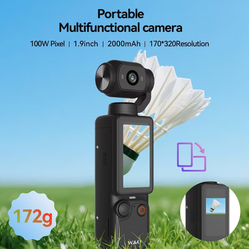 4K HD Pocket Camera, 180° Rotating, 100W Pixel, 2000mAh Battery, 1.9-Inch Screen, Webcam, USB-C Charging, 32G Memory Card, Mini Outdoor Sports Camera for Cycling