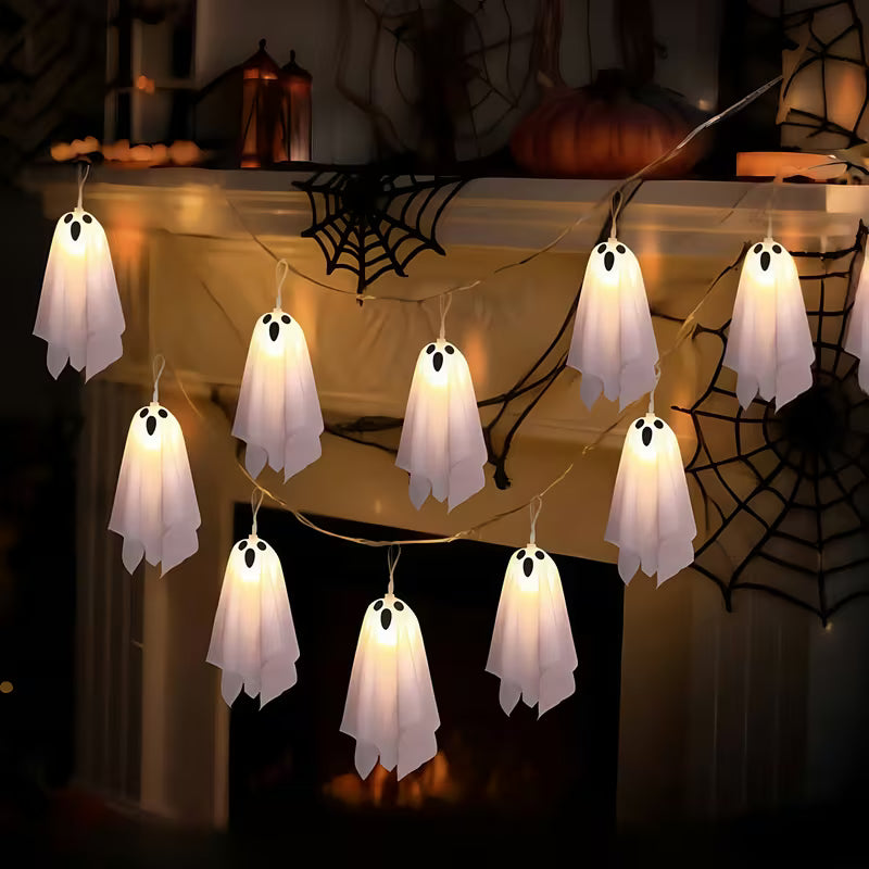 10-Pack Halloween Ghost Icicle Lights – Curtain String Lights for Haunted House & Porch Decor