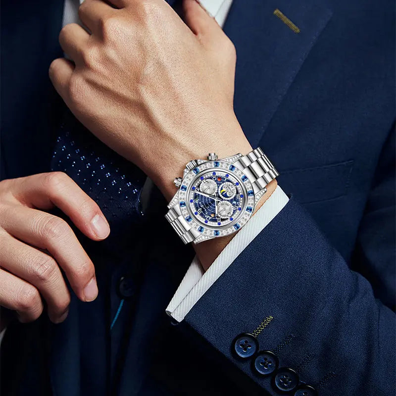 TINAIBIN Automatic Skeleton Men's Watch – Stainless Steel Mechanical Flywheel, Luxury Luminous Waterproof Dress Watch