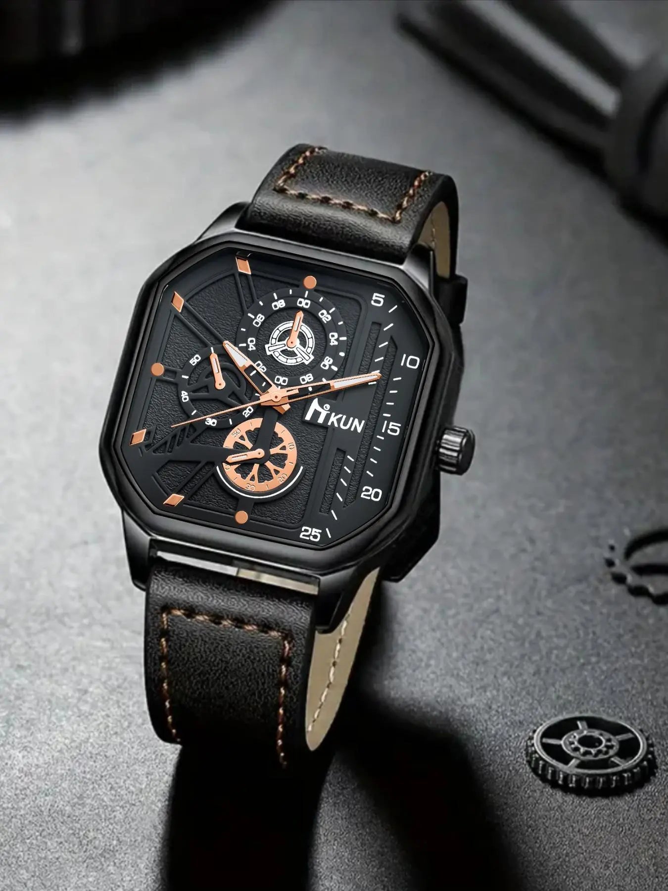 🔥 Limited-Time Special – Order 1 Get 2 🔥 – Men's Business Fashion Square Dial PU Leather Strap Analog Quartz Movement Watch – Trendy All-Match Design for Party & Daily Wear (Without Box)