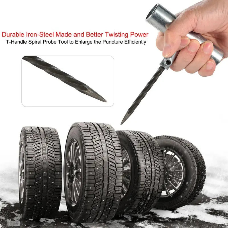 Tire Plug Repair Kit – Heavy Duty Flat Tire Puncture Repair Tool, Durable Iron Tools, Easy to Use for Car, ATV & Trailer