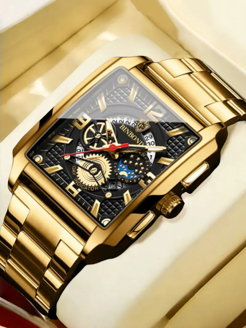 Men's Luxury Analog Quartz Watch – Multi-Function Movement, Stainless Steel Band, Waterproof, Night Glow Hands, Business & Casual Style