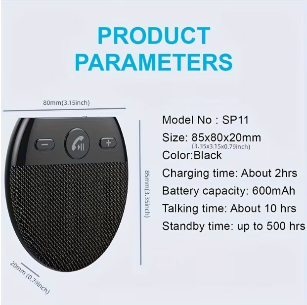 V5.0 Wireless Car Speakerphone Kit – Hands-Free Sun Visor Music Player with Microphone