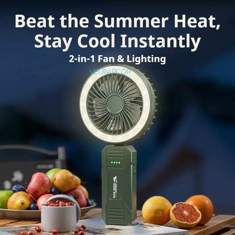 3-in-1 Multifunctional Camping Fan – 4000mAh Battery, LED Indicator, 4 Speeds, Foldable, Waterproof, with Hook for Outdoor Use
