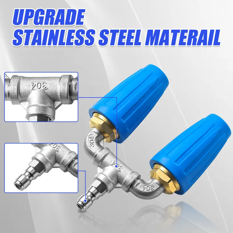 Dual Turbo High Pressure Nozzle – 4000 PSI, 2.0 Orifice, Stainless Quick Connect, 4-6 GPM, Blue Plastic & Brass Construction, Up to 140°F (60°C), Pressure Washer Wand for Decks & Driveways