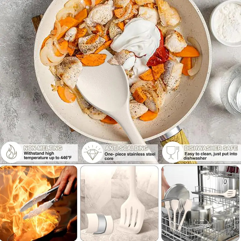 22-Piece Silicone Kitchen Utensils Set – Heat Resistant, Dishwasher Safe, Includes Spatula, Spoon, Whisk & More – Perfect for Nonstick Cookware